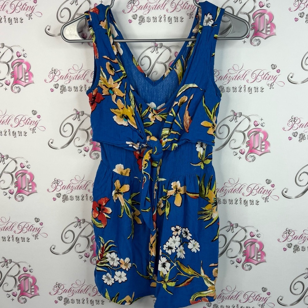 Band of Gypsies romper one piece shorts jumper onesie flowers Blue Floral Dress